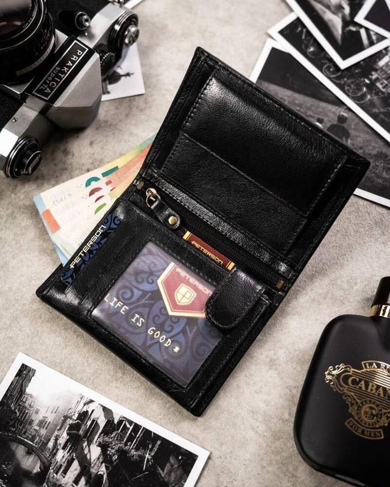 Zestaw prezentowy: Portfel, Brelok, czarny, skórzany, Peterson