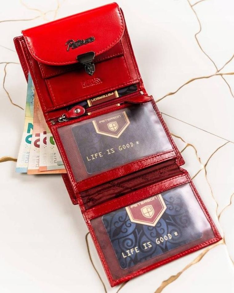 Zestaw prezentowy: Portfel, Brelok, czerwony, skórzany, Peterson