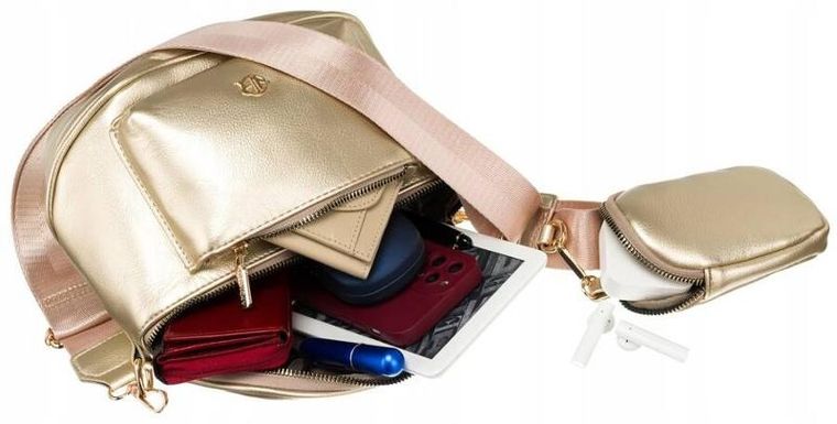 Zestaw: Saszetka na ramię, Portmonetka, złota, skóra ekologiczna, Rovicky