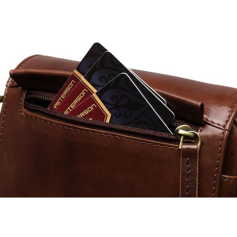 Zestaw, Torba listonoszka, Etui na klucze, brązowy, skórzany, Peterson