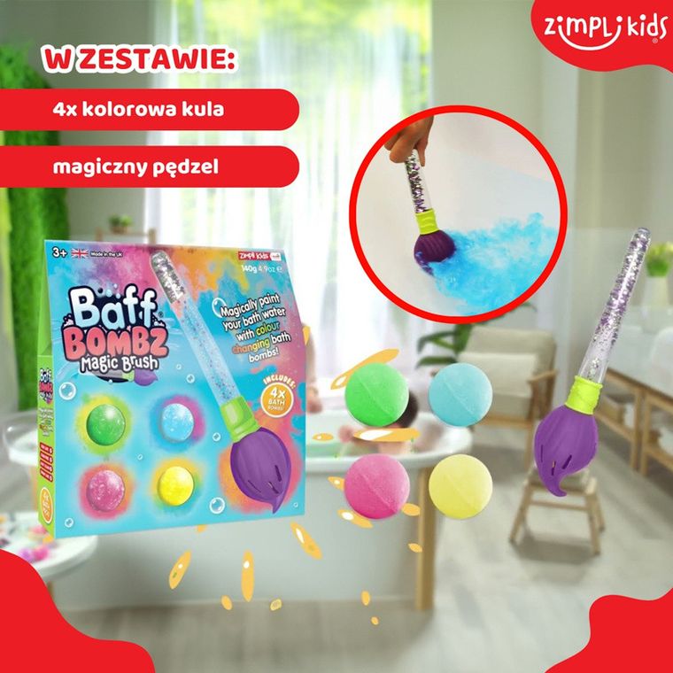Zimpli Kids, Baff Bomb Magic Brush, kule do kąpieli z pędzlem, 4 szt.