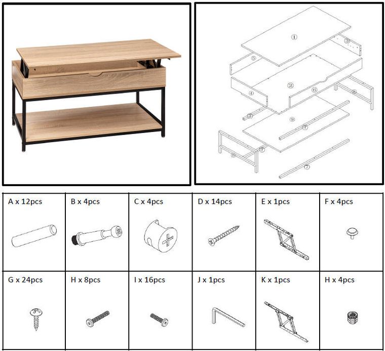 5five Simply Smart, Aliaj, stolik kawowy, podnoszony blat, 95-50-51 cm