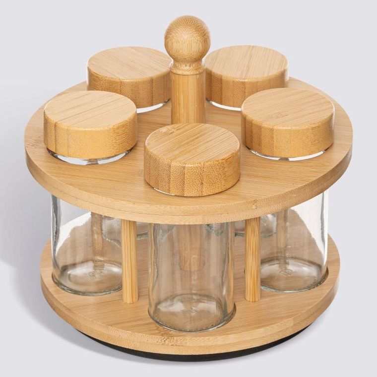 5five Simply Smart, Cozy, obrotowy pojemnik na przyprawy, 4 szklane słoiczki