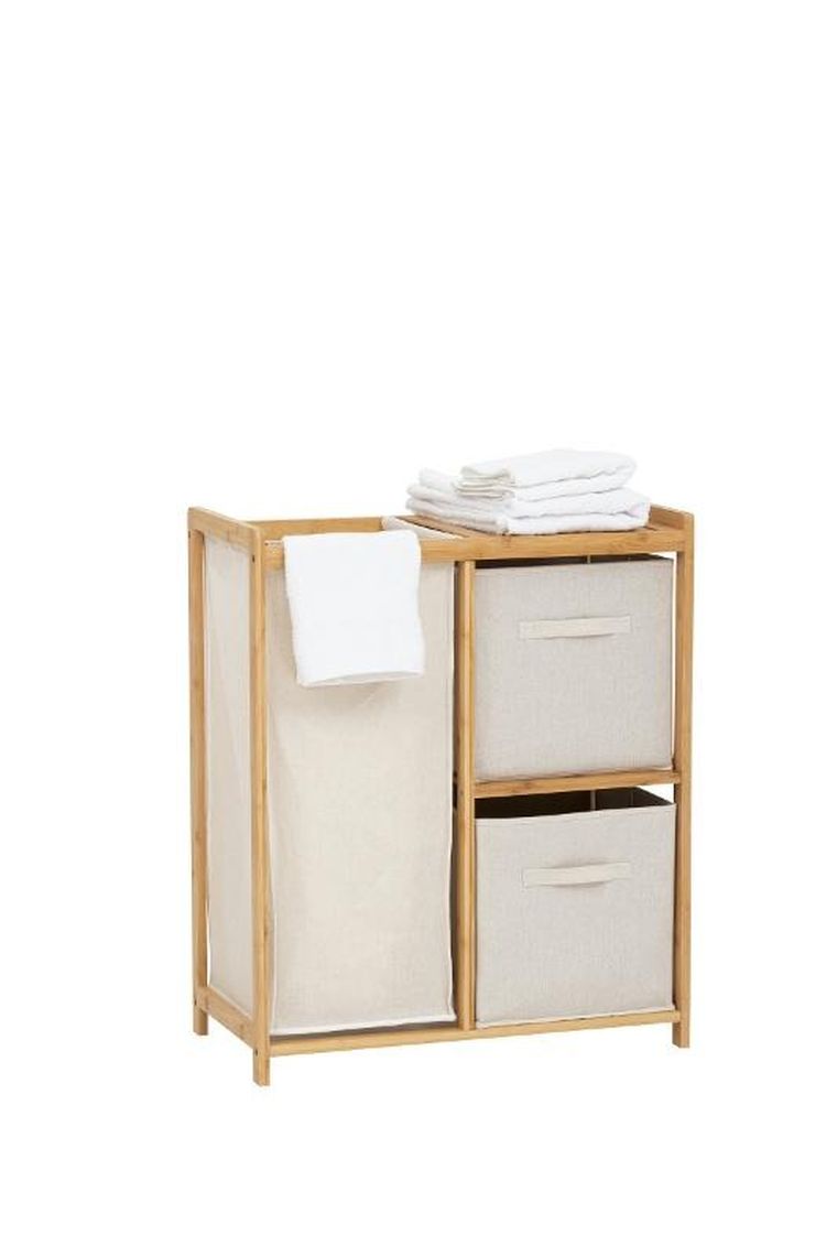 5five Simply Smart, regał bambusowy z koszem na pranie, Tidy box, i pojemnikami, 66-33,3-78.5 cm