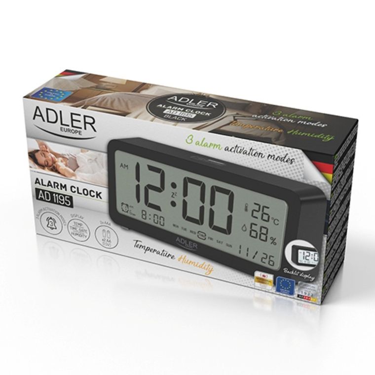Adler, budzik na baterie, czarny, AD 1195B