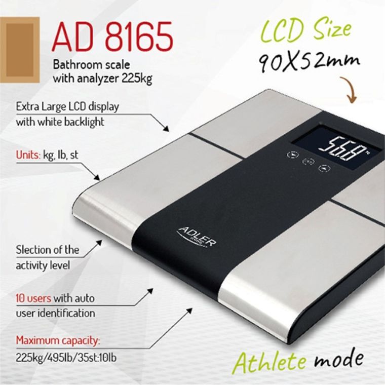 Adler, waga łazienkowa z analizatorem, AD 8165