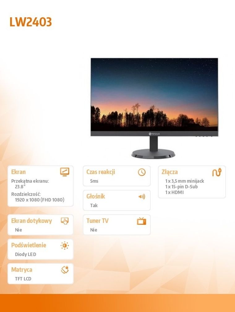 Ag Neovo, monitor LED, LW-2403, HDMI, DP