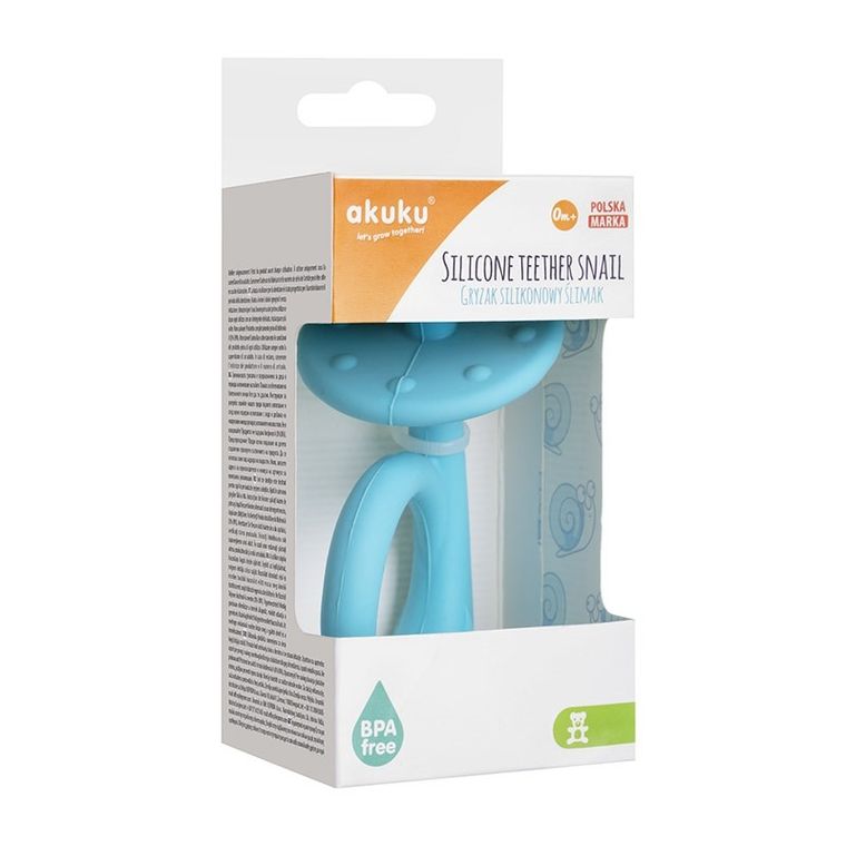 Akuku, gryzak silikonowy, ślimak, niebieski