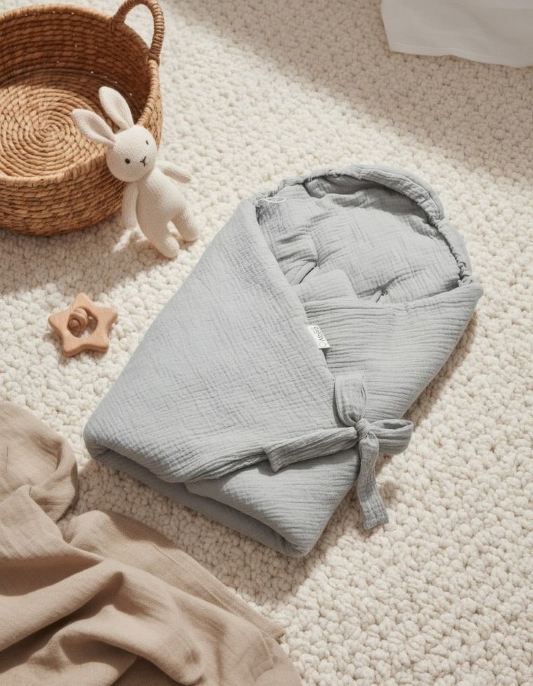 Albero Mio, otulacz muślinowy do fotelika, ocieplany, popiel