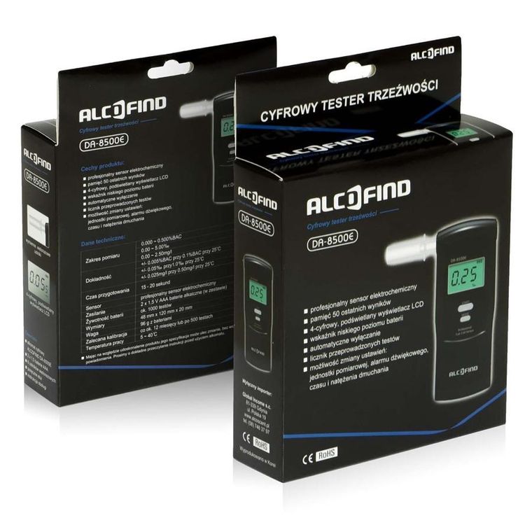 AlcoFind, alkomat elektrochemiczny, DA 8500E + ustniki