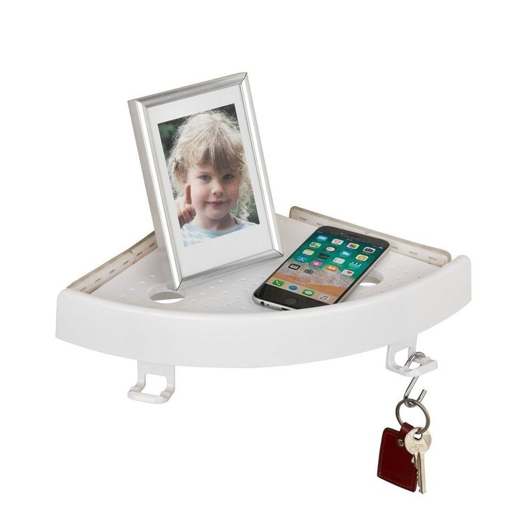 Allstar, prysznicowa półka narożna, biała, z haczykami