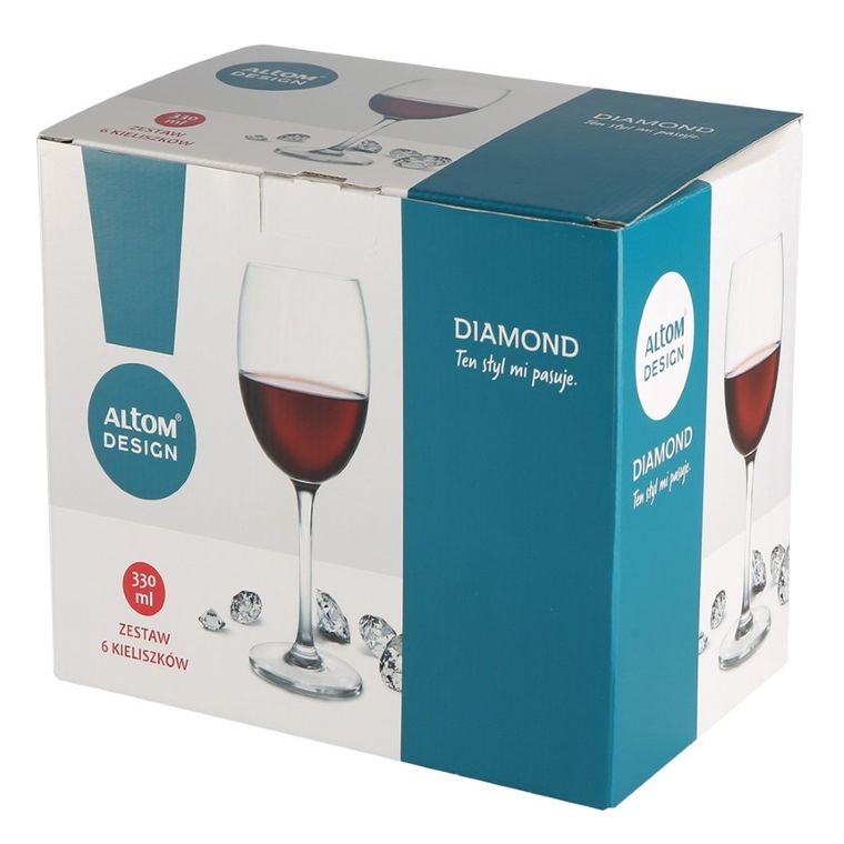 Altom Design, Diamond, komplet 6 kieliszków, wino czerwone, 330 ml
