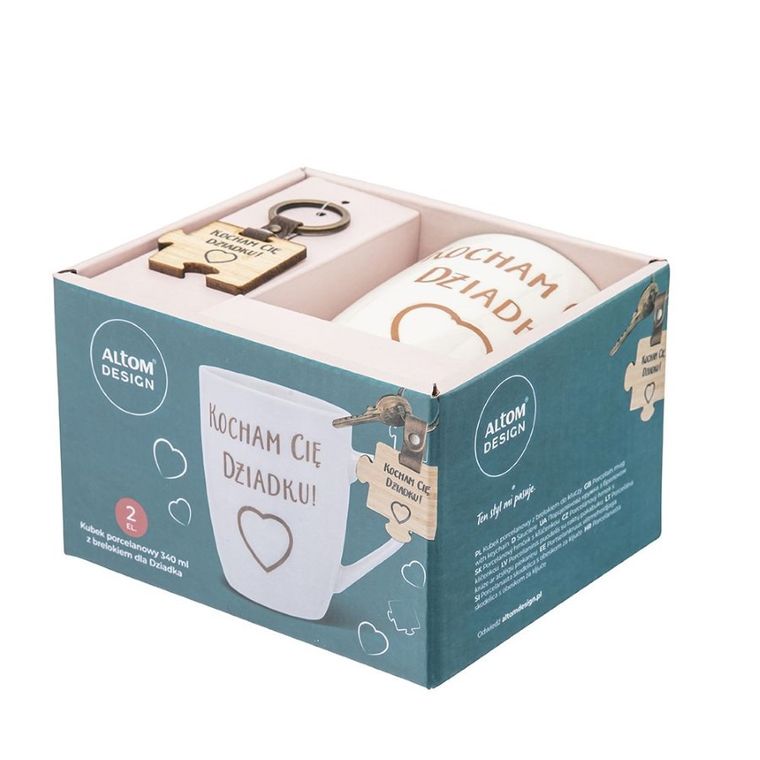 Altom design, kubek baryłka NBC z drewnianym brelokiem, Kocham Cię Dziadku, 340 ml