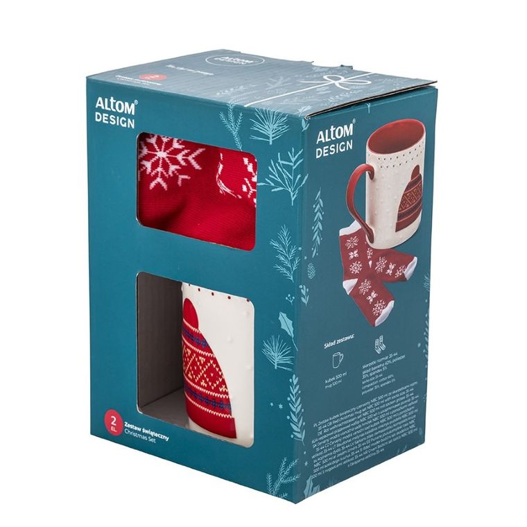 Altom Design, zestaw kubek świąteczny nbc, czerwony, 500 ml, ze skarpetkami, rozmiar 35-44