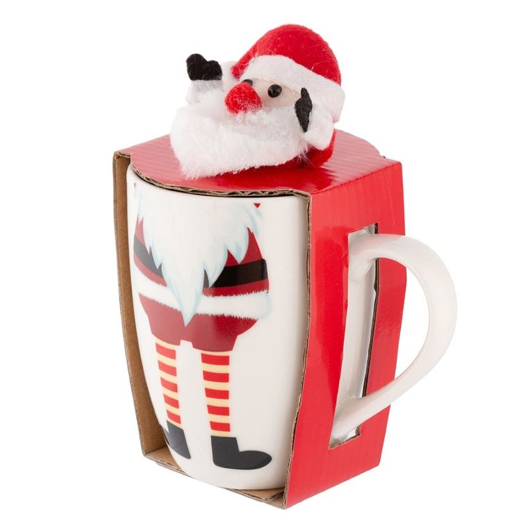 Altom Design, zimowy kubek baryłka nbc, 340 ml, z maskotką, Mikołaj, w opasce