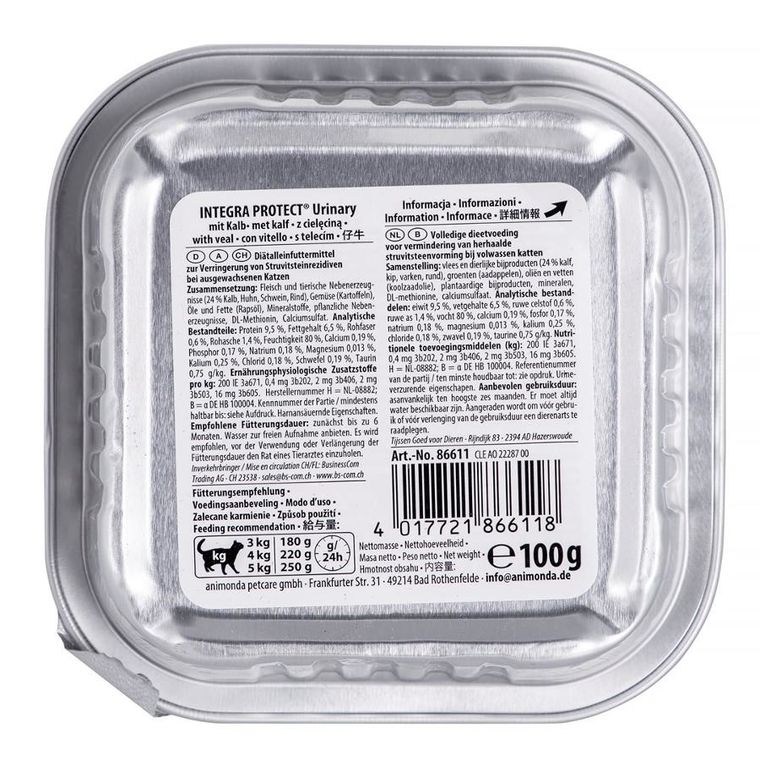 Animonda, Integra Protect Harnsteine, karma mokra dla kota, cielęcina, tacka, 100g