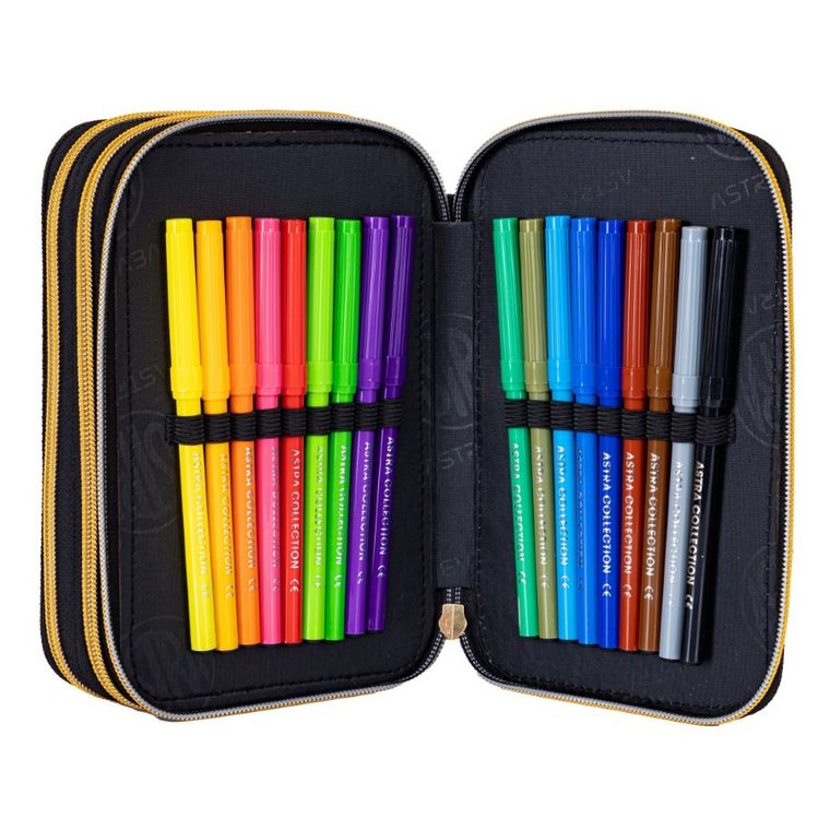 Astrabag, piórnik rozkładany, potrójny, z wyposażeniem, Golden Teddy