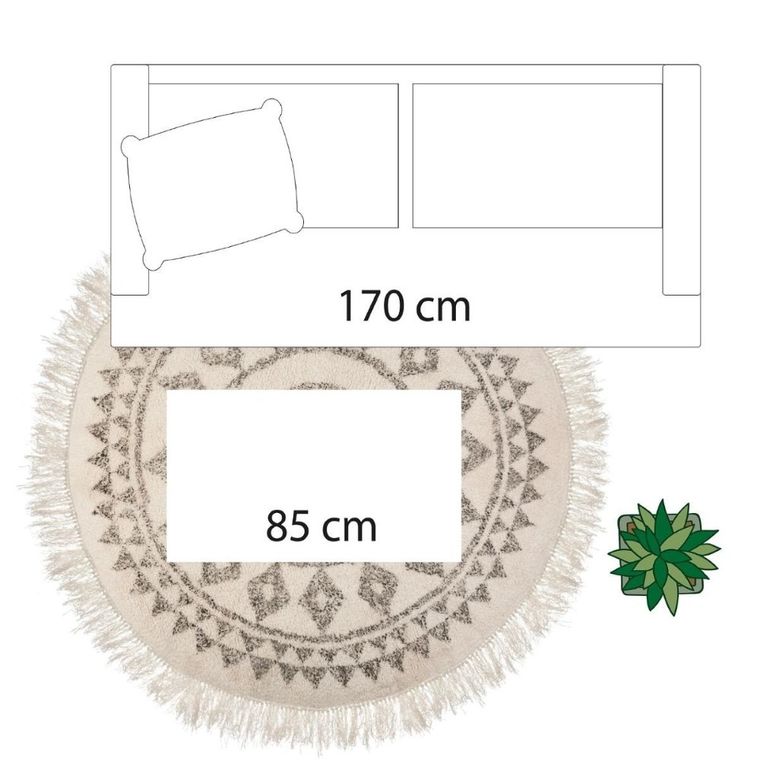 Atmosphera, okrągły dywan w etniczne wzory z frędzlami, bawełna, Ø 120 cm, beżowy