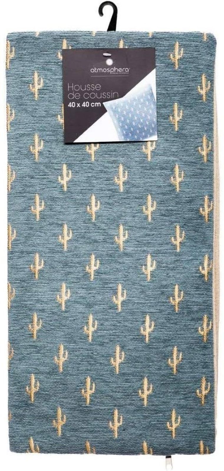 Atmosphera, poszewka dekoracyjna w kaktusy, 40-40 cm, niebieska