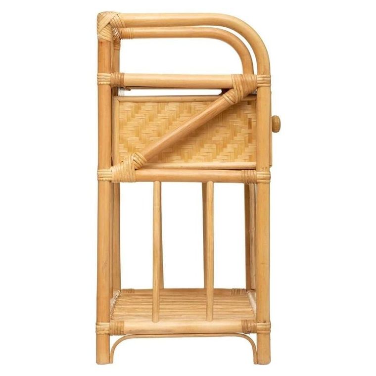 Atmosphera, stolik rattanowy do sypialni, Aoni, z szufladą i półką