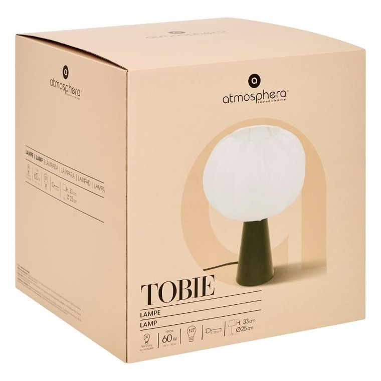 Atmosphera, Tobie, lampka nocna z bawełnianym abażurem, 25 cm