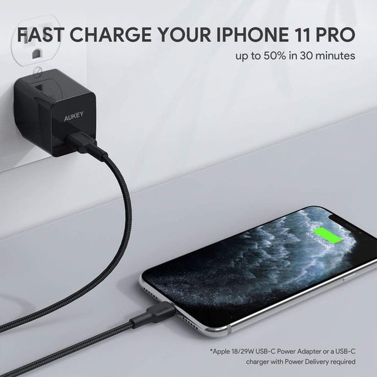 Aukey, nylonowy kabel USB C - Lightning, 2 m