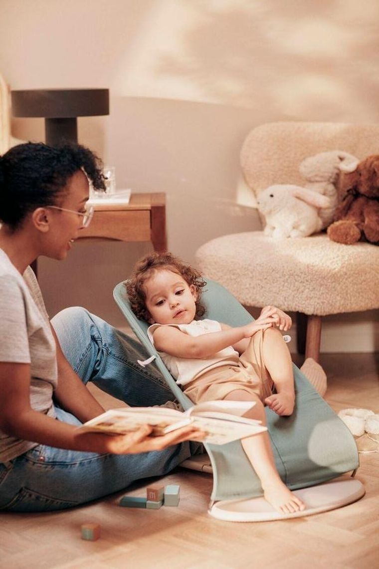 BabyBjörn, Balance Soft Woven/Jersey, leżaczek, jasnoszałwiowy-szary