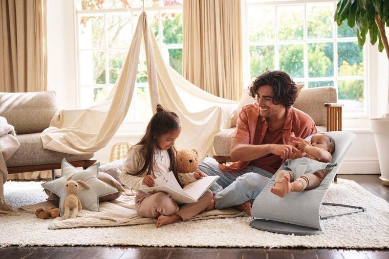 BabyBjörn, Bliss Woven, leżaczek, jasny szary, melanż