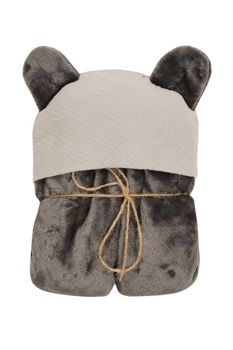 BabyMatex, kocyk z kapturkiem, koala muślin, grafitowy, 95-95 cm