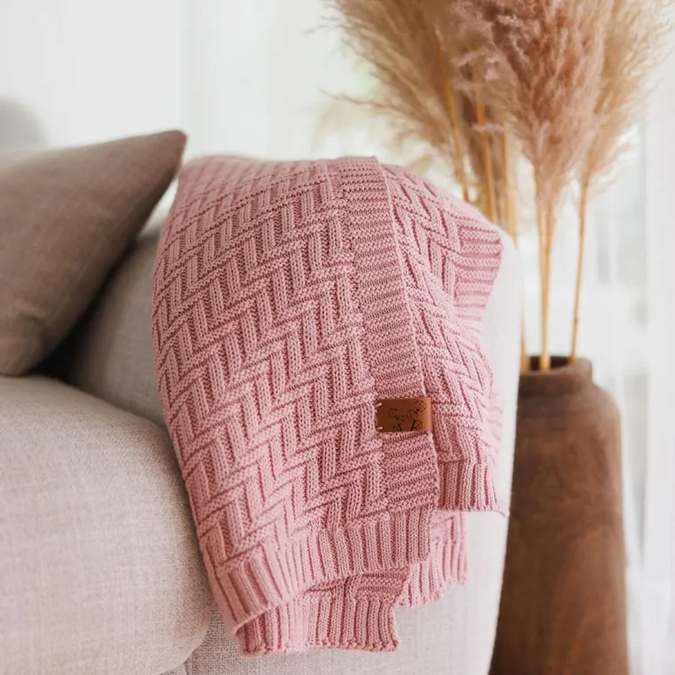 BabyOno, kocyk dzianinowy, bawełniany, różowy