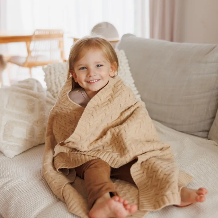 BabyOno, kocyk z wełny merino, ciemny beż
