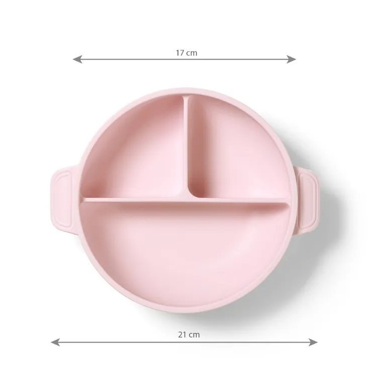 BabyOno, silikonowy talerzyk z przyssawką i przykrywką, różowy