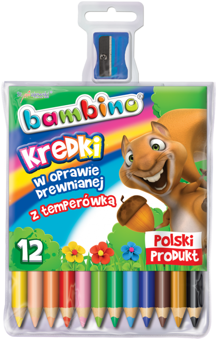 Bambino, kredki drewniane, temperówka, 12 kolorów