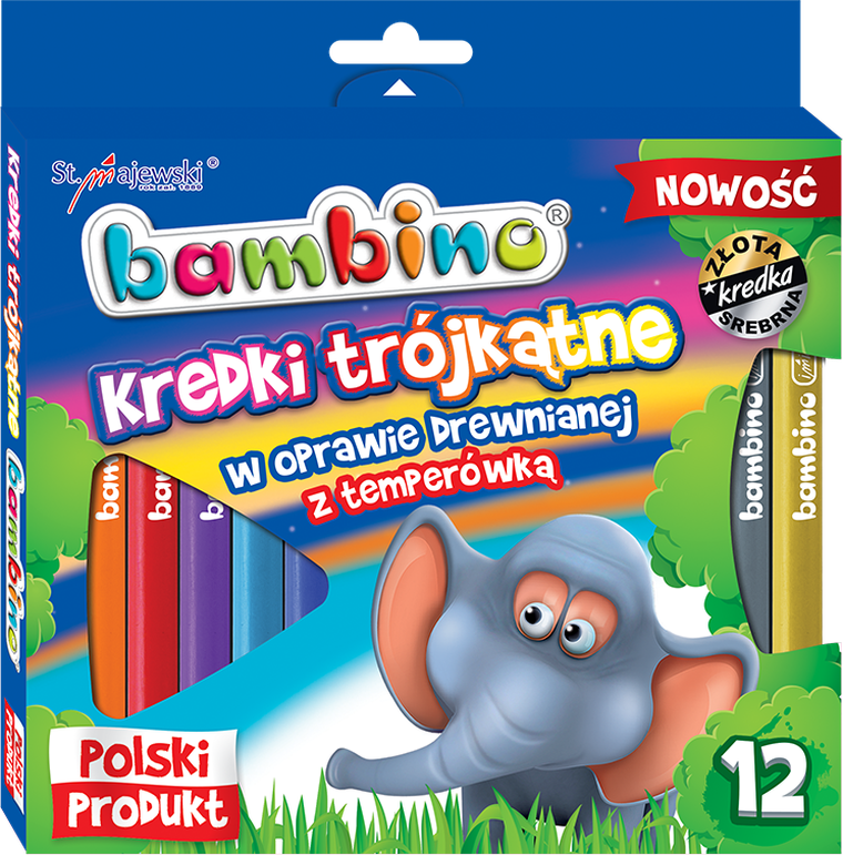 Bambino, kredki trójkątne z temperówką, 12 kolorów