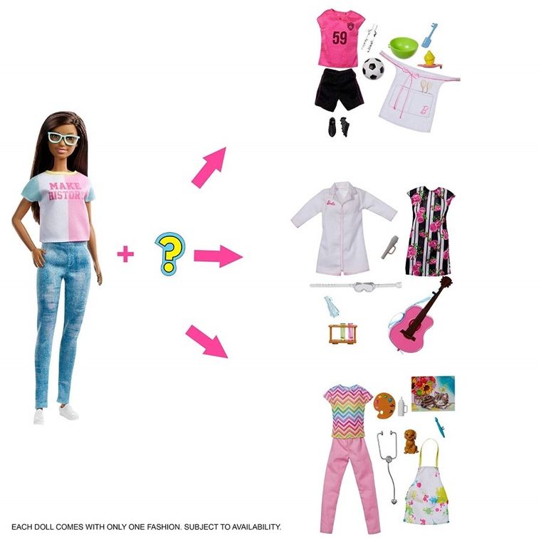 Barbie, Kariera Niespodzianka, lalka szatynka z akcesoriami, zestaw