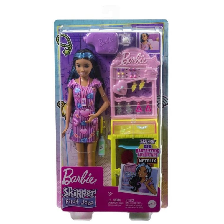 Barbie, Pierwsza praca - Przekłuwanie uszu, zestaw z lalką Skipper i akcesoriami