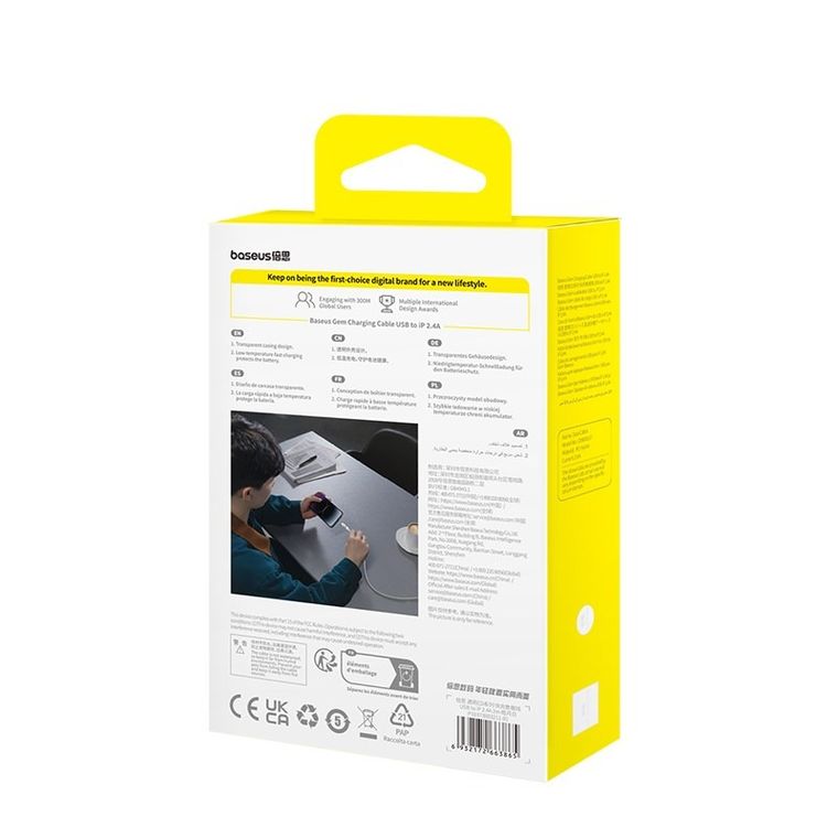 Baseus, kabel, Gem Typ USB typ A - Lightning 2.4A 2m, biały