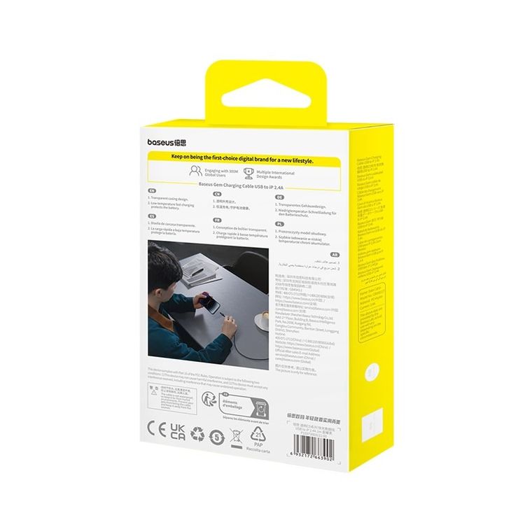 Baseus, kabel, Gem Typ USB typ A do iP 2.4A 1m, czarny