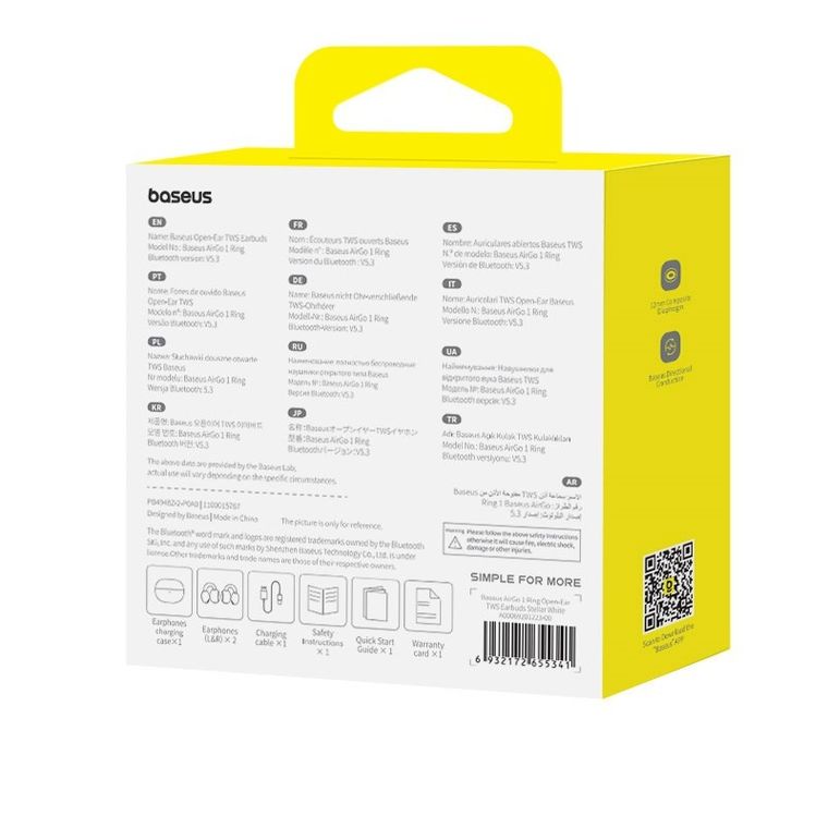 Baseus, słuchawki bezprzewodowe, AirGo 1 Ring Open-Ear TWS, biały