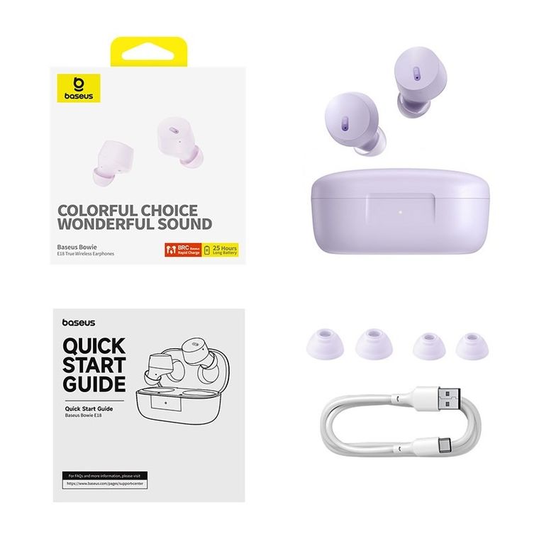 Baseus, słuchawki bezprzewodowe, Bowie E18, fioletowy