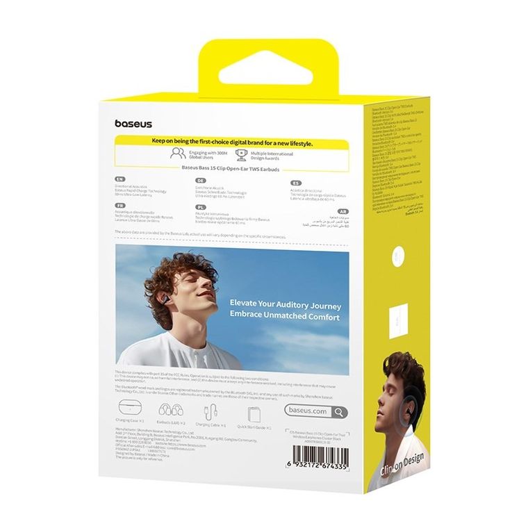 Baseus, słuchawki powietrzne, 15 Clip Open-Ear, czarny