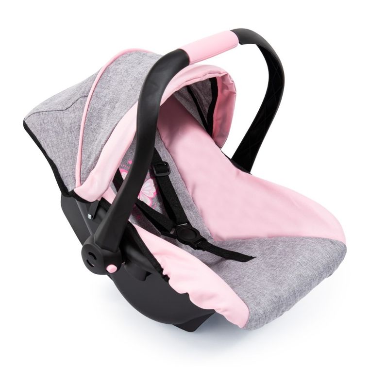 Bayer Design, Deluxe, fotelik samochodowy dla lalek z baldachimem, różowo-szary z motylkiem