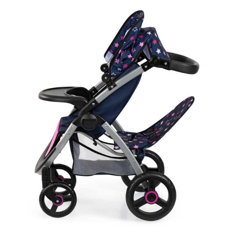 Bayer Design, Jogger Duo, bliźniaczy wózek dla lalek z torbą, granatowo-różówy z wróżką