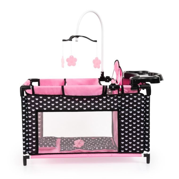 Bayer Design, łóżko turystyczne dla lalek z karuzelą, czarno-różowe