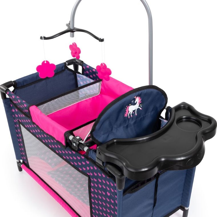 Bayer Design, łóżko turystyczne dla lalek z karuzelą, granatowo-różowe