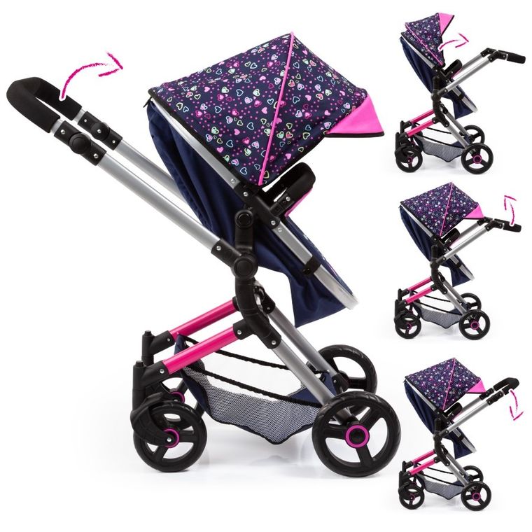 Bayer Design, Neo Vario Combi, głęboki wózek dla lalek z torbą, niebieski z wróżkami i gwiazdami