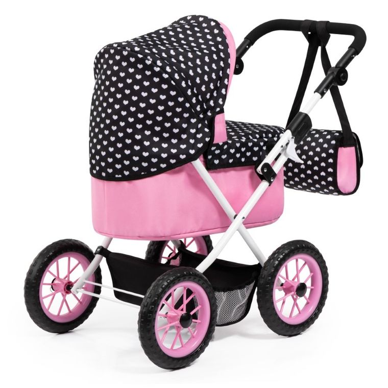 Bayer Design, Trendy, głęboki wózek dla lalek z torbą, czarno-różowy