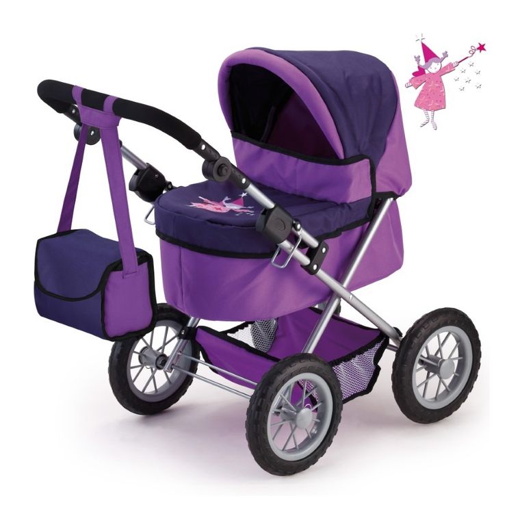 Bayer Design, Trendy, głęboki wózek dla lalek z torbą, fioletowy z wróżką