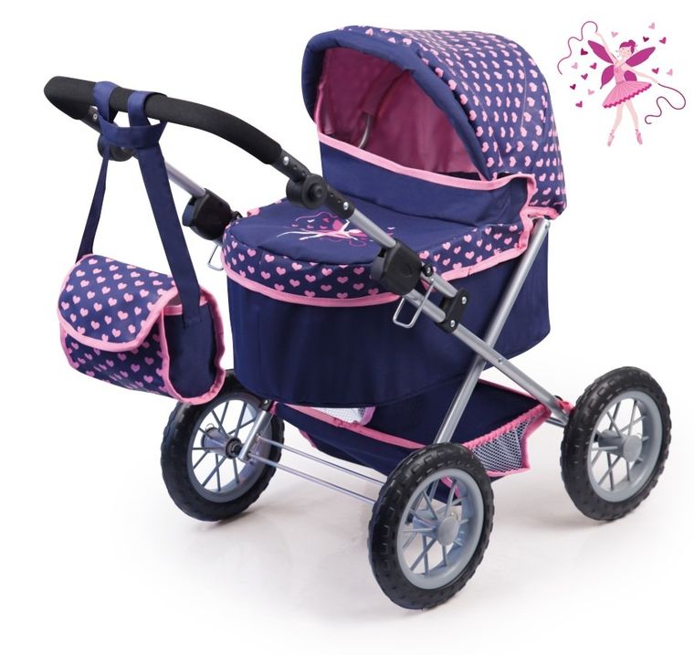 Bayer Design, Trendy, głęboki wózek dla lalek z torbą, niebieski