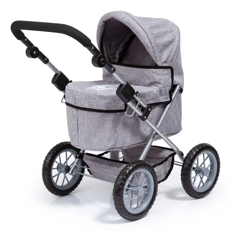 Bayer Design, Trendy, głęboki wózek dla lalek z torbą, szary z koroną
